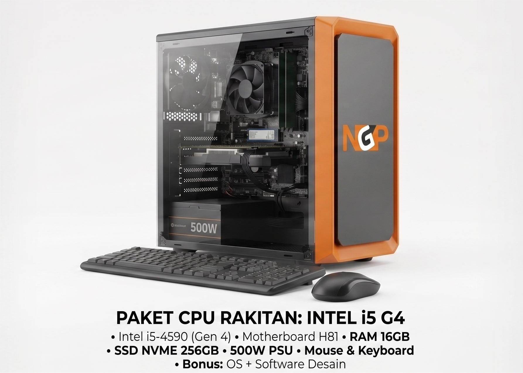 PC Rakitan Intel Core i5 Siap Pakai - RAM 16GB / SSD NVMe 256GB / Free Keyboard Mouse + Full Aplikasi Kantor Desain
